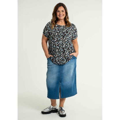 Gozzip Woman Alena Long denim baggy skir Long Skirt Light Blue Denim
